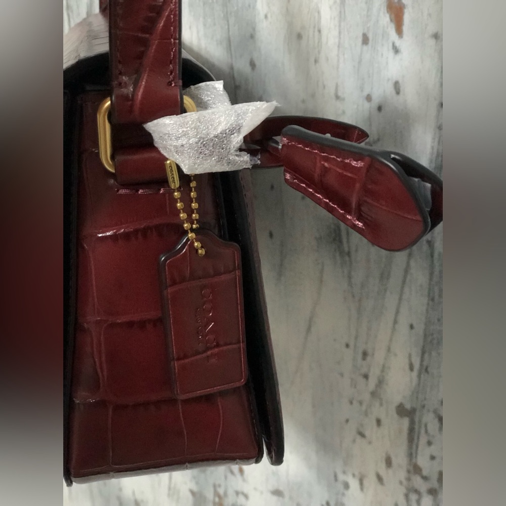 COACH Embossed Croc Studio Shoulder Bag ~ Wine ~ NWT - Picture 4 of 12